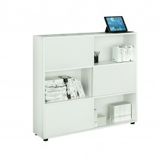 Libreria bassa Tetris a 3 ripiani ante scorrevoli - 120x35x116 cm - bianco