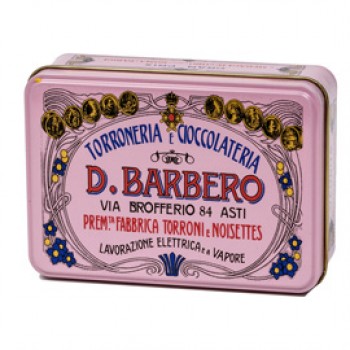 Scrigno regalo - con torroni bianchi friabili - 100 gr - metallo - rosa - Barbero Scrigno regalo - con torroni bianchi friabili - 100 gr - metallo - rosa - Barbero
