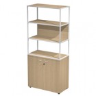 Libreria alta metal + armadio basso Essence - 90 x 46 x 204 cm - Rovere/rovere/rovere/bianco