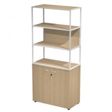Libreria alta metal + armadio basso Essence - 90 x 46 x 204 cm - Rovere/rovere/rovere/bianco