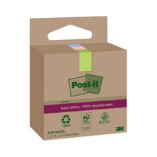Blocco foglietti Post-it SuperSticky Green - 622R-SS3COL - 47,6 x 47,6 mm - carta riciclata - colori pastello assortiti - 70 fogli - Post-it - conf. 3 blocchi