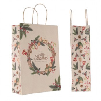 Shopper - maniglie cordino - 18 x 8 x 24 cm - carta kraft - natale ghirlanda verde - Mainetti Bags - conf. 25 pezzi Shopper - maniglie cordino - 18 x 8 x 24 cm - carta kraft - natale ghirlanda verde - Mainetti Bags - conf. 25 pezzi