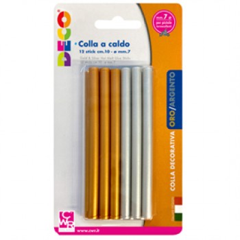 Colle stick per pistole - oro e argento - ø 7mm - lunghezza 10 cm - Deco - conf. 12 pezzi Colle stick per pistole - oro e argento - ø 7mm - lunghezza 10 cm - Deco - conf. 12 pezzi