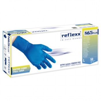 Guanti in nitrile N65 Plus - senza polvere - taglia L - blu - Reflexx - conf. 50 pezzi