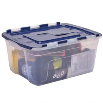 Contenitore multiuso Bankers Box - 43 x 59 x 28 cm - 45 L - PP - con coperchio a cerniera blu - trasparente - Fellowes Contenitore multiuso Bankers Box - 43 x 59 x 28 cm - 45 L - PP - con coperchio a cerniera blu - trasparente - Fellowes