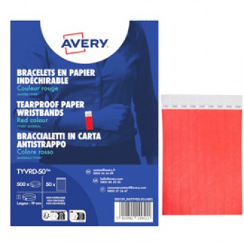 Braccialetti identificativi - in Tyvek - rosso fluo - 265 x 19 mm - 50 fogli - 10 et/fg - Avery - Conf. 500 pezzi Braccialetti identificativi - in Tyvek - rosso fluo - 265 x 19 mm - 50 fogli - 10 et/fg - Avery - Conf. 500 pezzi