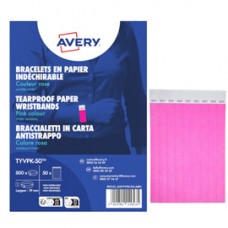 Braccialetti identificativi - in Tyvek - rosa fluo - 265 x 19 mm - 50 fogli - 10 et/fg - Avery - Conf. 500 pezzi Braccialetti identificativi - in Tyvek - rosa fluo - 265 x 19 mm - 50 fogli - 10 et/fg - Avery - Conf. 500 pezzi