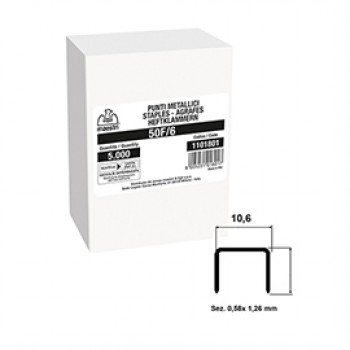 Punti 50F/6 - H 6mm Romeo Maestri - contenuto da 5.000 pezzi cad confezione - conf. 2 scatole Punti 50F/6 - H 6mm Romeo Maestri - contenuto da 5.000 pezzi cad confezione - conf. 2 scatole