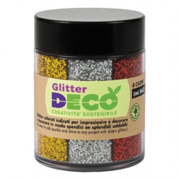 Glitter Bio grana fine - 60ml - colori assortiti - Deco - dispenser 4 colori Glitter Bio grana fine - 60ml - colori assortiti - Deco - dispenser 4 colori