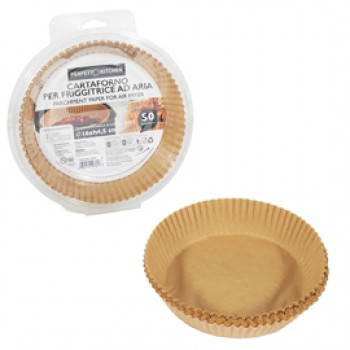 Vaschette cartaforno per friggitrice ad aria - in astuccio - diametro 16 cm - altezza 4,5 cm - avana - Perfetto Kitchen - conf. 50 p ezzi Vaschette cartaforno per friggitrice ad aria - in astuccio - diametro 16 cm - altezza 4,5 cm - avana - Perfetto Kitchen - conf. 50 p ezzi