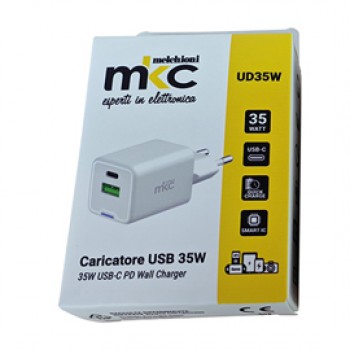 Caricatore USB - 35W - 1 USB-C + 1 USB-A - Bianco -MKC Melchioni Caricatore USB - 35W - 1 USB-C + 1 USB-A - Bianco -MKC Melchioni