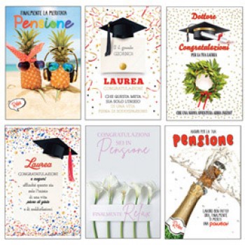 Biglietto Laurea/Pensione - con glitter - fantasie assortite - Rex Sadoch