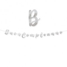 Festone Buon compleanno - in cartoncino - argento - Big Party Festone Buon compleanno - in cartoncino - argento - Big Party