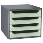 Cassettiera 1400 First - 4 cassetti - 28,8 x 34,6 x23,4 cm - grigio\verde salvia - Cep