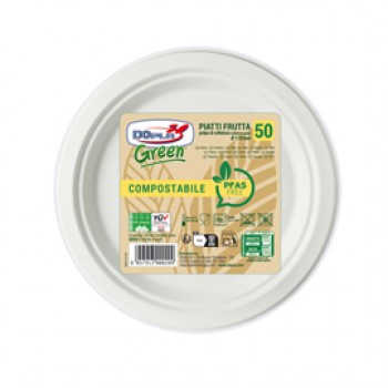 Piatto frutta monouso - rotondo - diametro 17 cm - cellulosa - bianco - Dopla Green - conf. 50 pezzi Piatto frutta monouso - rotondo - diametro 17 cm - cellulosa - bianco - Dopla Green - conf. 50 pezzi
