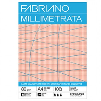 Blocco carta millimetrata - 21 x 29,7 cm - A4 - 10 fogli - 80gr - Fabriano