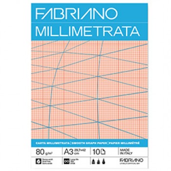 Blocco carta millimetrata - A3 - 29,7 x 42 cm - 10 fogli - 80gr - Fabriano
