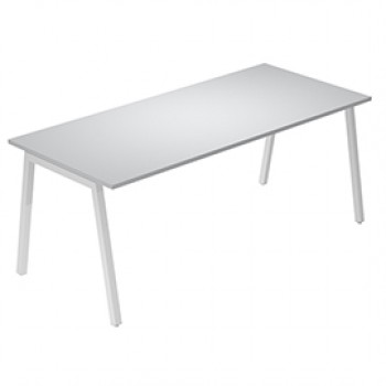 Scrivania lineare Easy - struttura bianca - gambe inclinate - 180 x 80 cm - grigio