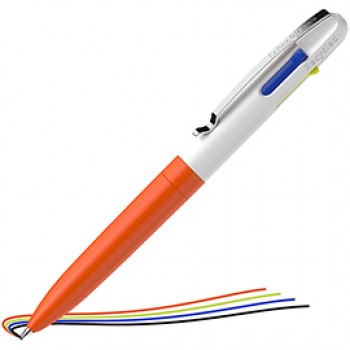 Penna a sfera Take 4 - punta media - 4 colori - fusto arancione fluo - Schneider