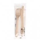 Bis posate con tovagliolo - legno naturale - Signor Bio - conf. 50 pezzi