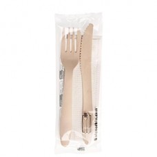 Bis posate con tovagliolo - legno naturale - Signor Bio - conf. 50 pezzi