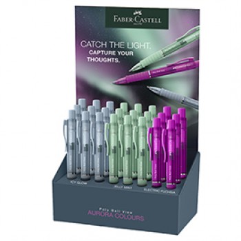 Penna a sfera Poly Ball view Aurora - fusto colori assortiti - Faber-Castell - expo da 24 pezzi Penna a sfera Poly Ball view Aurora - fusto colori assortiti - Faber-Castell - expo da 24 pezzi