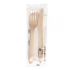 Bis posate con tovagliolo - legno naturale - Signor Bio - conf. 250 pezzi Bis posate con tovagliolo - legno naturale - Signor Bio - conf. 250 pezzi