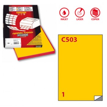Etichette adesive C/503 - in carta - permanenti - 210 x 297 mm - 1 et/fg - 100 fogli - giallo - Markin