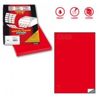 Etichette adesive C/503 - in carta - permanenti - 210 x 297 mm - 1 et/fg - 100 fogli - rosso - Markin