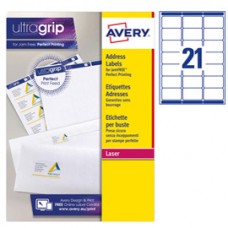 Avery Etichette adesive L7160 - in carta - angoli arrotondati - laser - permanenti - 63,5 x 38,1 mm - 21 et/fg - 100 fogli -  bianco -