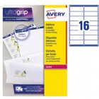 Avery Etichette adesive L7162 - in carta - angoli arrotondati - laser - permanenti - 99,1 x 33,9 mm - 16 et/fg - 100 fogli - bianco -