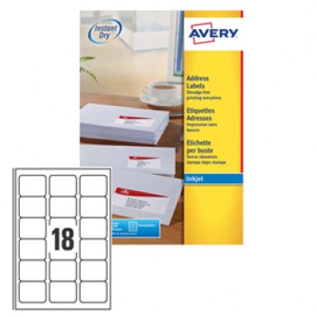 Etichette adesive J8161 - in carta - angoli arrotondati - inkjet - permanenti - 63,5 x 46,6 mm - 18 et/fg - 25 fogli - bianco - Avery
