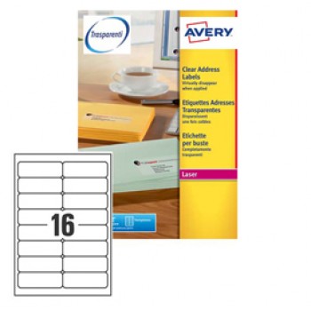 Etichette adesive L7562 - in poliestere - laser - permanenti - 99,1 x 34 mm - 16 et/fg - 25 fogli - trasparente - Avery