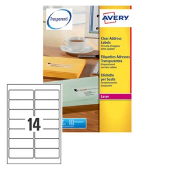 Etichette adesive L7563 - in poliestere - laser - permanenti - 99,1  x  38,1 mm - 14 et/fg - 25 fogli - trasparente - Avery