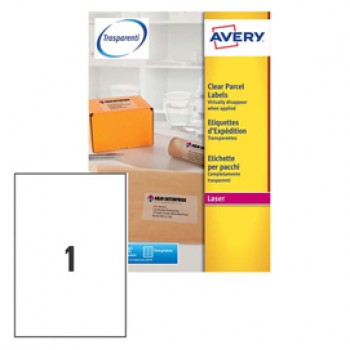 Etichette adesive L7567 - in poliestere - laser - permanenti - 210  x  297 mm - 1 et/fg - 25 fogli - trasparente - Avery