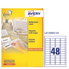 Etichette adesive L4736REV - in carta - angoli arrotondati - rimovibili - 45,7 x 21,2 mm - 48 et/fg - 25 fogli - bianco - Avery