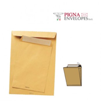 Busta a sacco Multi Strip Large - soffietti laterali - strip adesivo - 30 x 40 x 4 cm - 120 gr - carta riciclata FSC - avana - Pigna Envelopes - conf. 250 pezzi