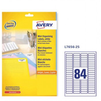 Etichette adesive L7656 - in carta - angoli arrotondati - laser- permanenti - 46 x 11,1 mm - 84 et/fg - 25 fogli - bianco - Avery