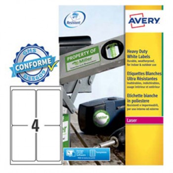 Etichette adesive L4774 - in poliestere - laser - permanenti - 99,1 x 139 mm - 4 et/fg - 20 fogli - bianco - Avery