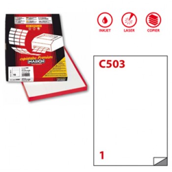 Etichette adesive extra forti C/503 - in carta - permanenti - 21 x 29,7 cm - 1 et/fg - 100 fogli - bianco - Markin