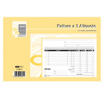 Blocco fatture 3 aliquote Iva - 50 fogli 2 copie autoricalcanti - 15 x 23cm - Edipro