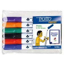 Pennarello a secco Tratto Memo per lavagne cancellabili  - punta conica - tratto 2,5mm - astuccio 6 colori - Tratto