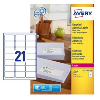 Etichette adesive - in carta riciclata - permanenti - 63,5 x 38,1 mm - 21 et/fg - 100 fogli - bianco - Avery