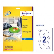 Etichette adesive J8676 - in carta - inkjet - permanenti - diametro CD 117 mm - 2 et/fg - 25 fogli - bianco opaco - Avery