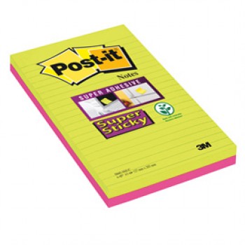 Blocco foglietti Post-it Super Sticky rettangolari - 5845-4SSUC - a righe - 127 x 203 mm - colori Ultra - 45 fogli - Post-it
