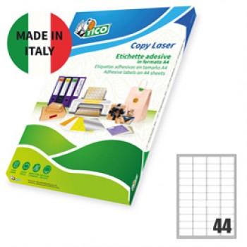 Etichette adesive LP4F - in carta - angoli arrotondati - permanenti - 47,5 x 25,5 mm - 44 et/fg - 70 fogli - arancio fluo - Tico