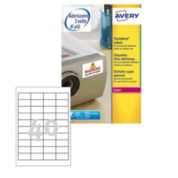 Etichette adesive extra strong L6140 - in poliestere - laser - permanenti - 45,7 x 25,4 mm - 40 et/fg - 20 fogli - bianco - Avery