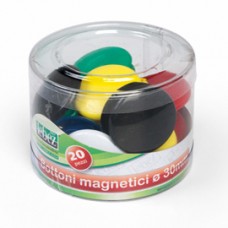 Bottoni magnetici tondi - diametro 30 mm - colori assortiti - Lebez - barattolo da 20 pezzi