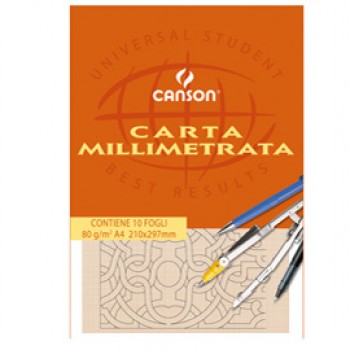 Blocco carta opaca millimetrata - A4 - 10 fogli - 80gr - Canson