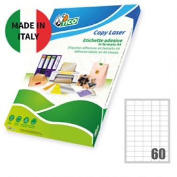 Etichette adesive LP4W - in carta - angoli arrotondati - permanenti - 37,5 x 23,5 mm - 60 et/fg - 100 fogli - bianco - Tico